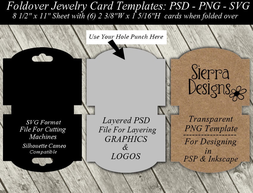 Fold Over Necklace Display Card SVG Templates 