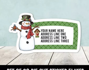 Juego de 30 etiquetas de dirección troqueladas de muñeco de nieve de arte popular
