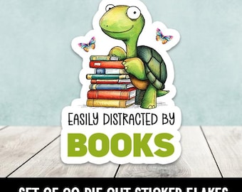 Easily Distracted By Books Turtle Die Cut Stickers - Set of 20