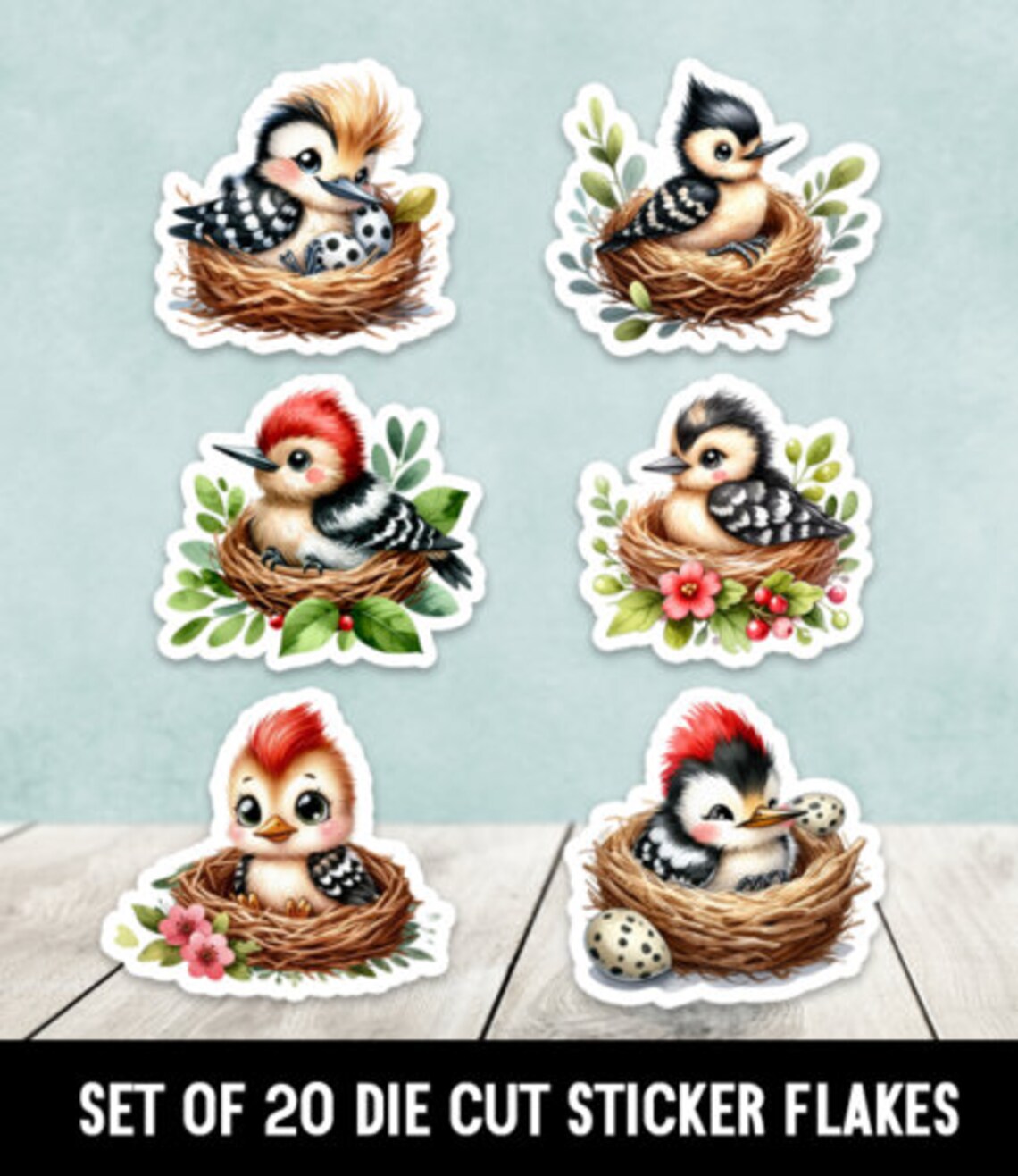 Baby Woodpeckers Mixed Set Die Cut Stickers Happy Mail - Mixed Set of ...