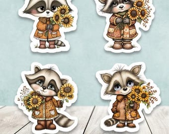 Cute Hand Drawn Fall Raccoons Mixed Die Cut Stickers Happy Mail - Set of 20
