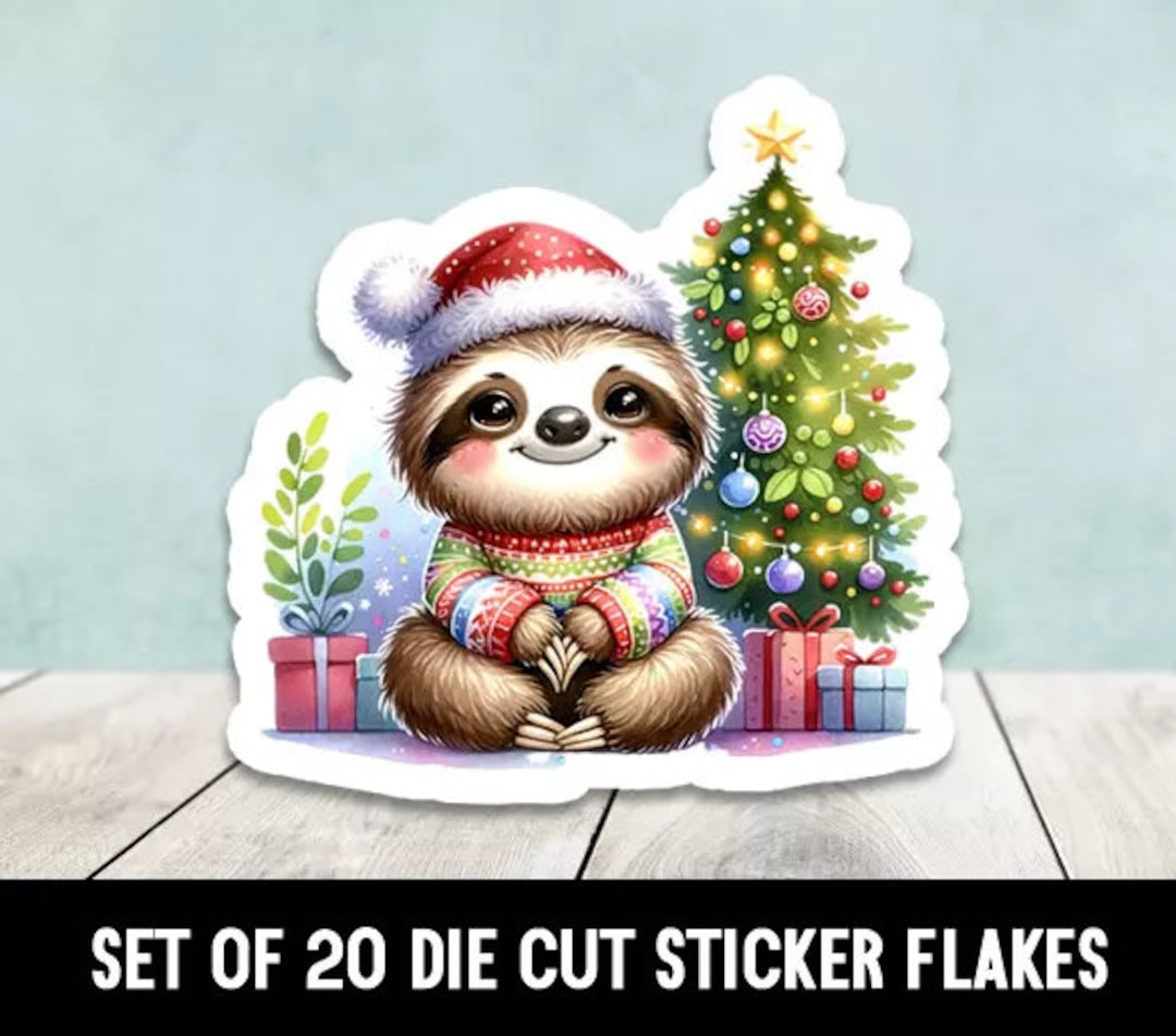 Sloth by Christmas Tree Die Cut Stickers Happy Mail - Set of 20 - Etsy
