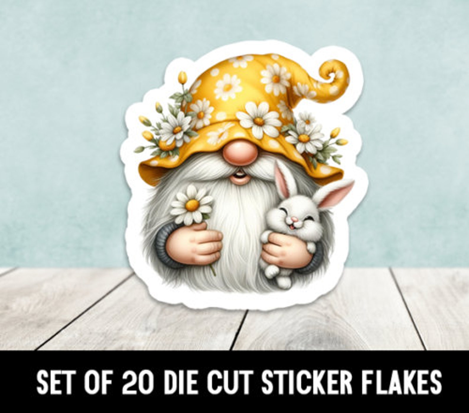 Daisy Gnome Hugging Bunny Die Cut Stickers Happy Mail - Set of 20 - Etsy