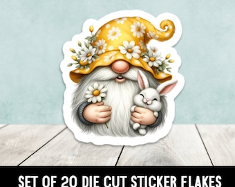 Daisy Gnome Hugging Bunny Die Cut Stickers Happy Mail - Set of 20