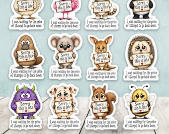 Sorry This Is Late Snarky Funny Die Cut Sticker Set of 20 Belated Birthday and Late Letters Pen Pal