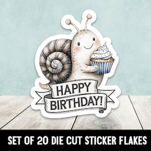 Happy Birthday Schnecke Die Cut Aufkleber - Set mit 20 Stück
