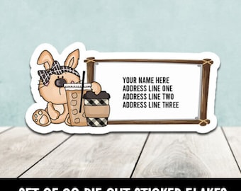 Custom Coffee Bunny Die Cut Address Labels