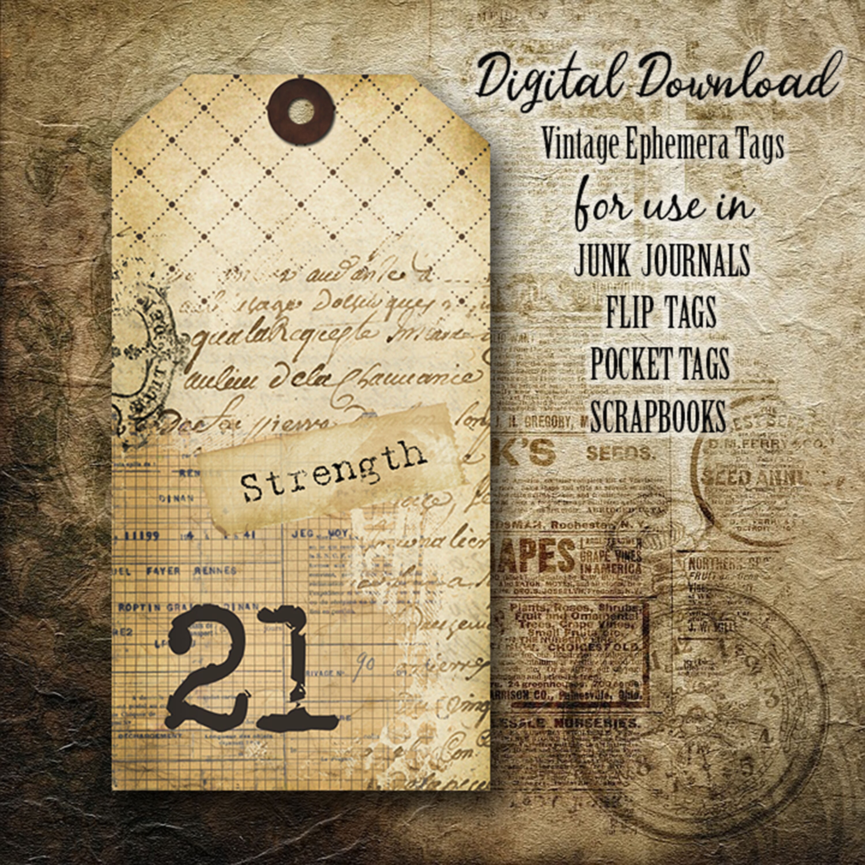 INSTANT DOWNLOAD DIGITAL Vintage Ephemera Tags - Junk Journal - Flip ...