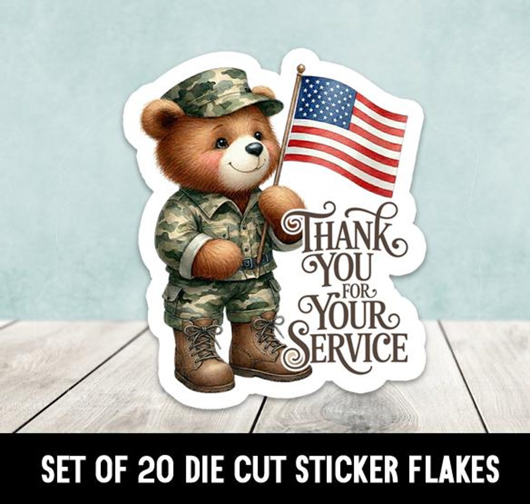 Thank You for Your Service Bear Die Cut Sticker Flakes - Set of 20 - Etsy