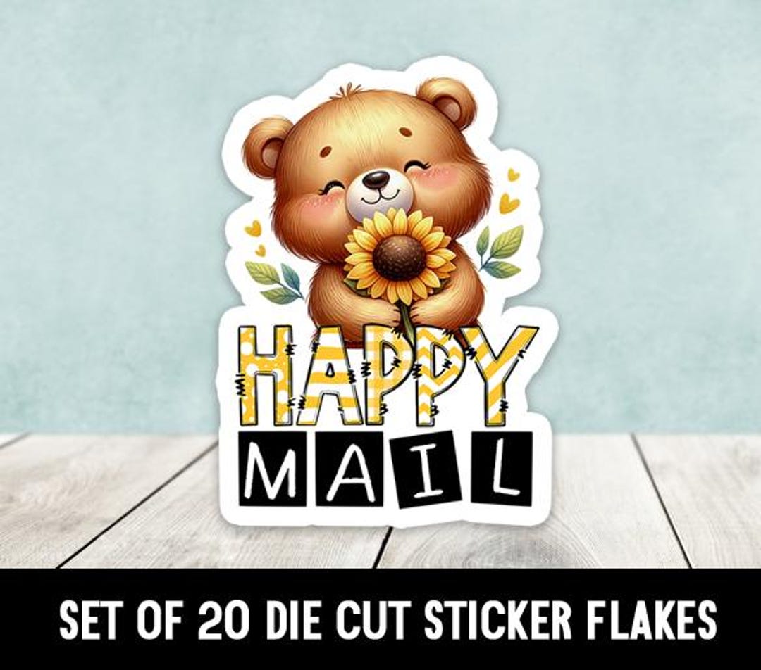 Sunflower Happy Mail Bear Die Cut Stickers - Set of 20 - Gifts for Her ...