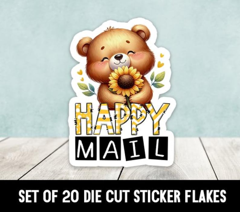 Sunflower Happy Mail Bear Die Cut Stickers - Set of 20 - Gifts for Her ...