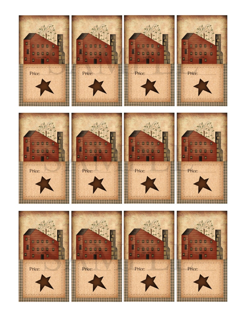 Printable Primitive Hang Tags Digital Price Tags Saltbox Etsy
