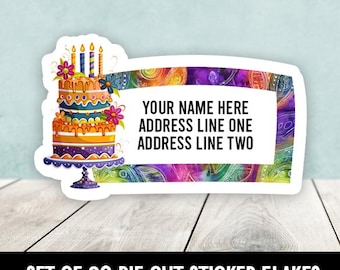 Custom Colorful Birthday Cake Set Three 30 Die Cut Address Labels