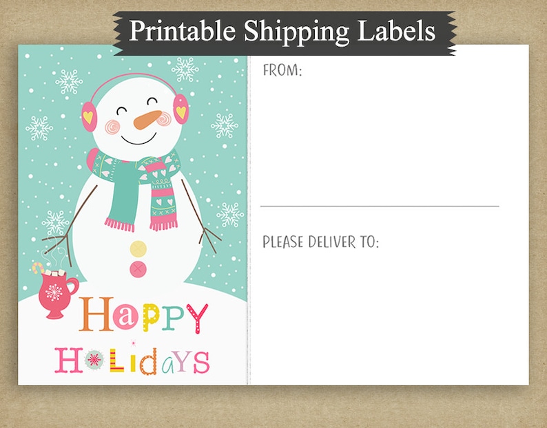Printable 4x6 Christmas Shipping Labels Pastel Snowmen | Etsy