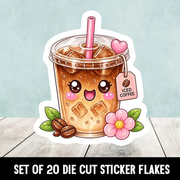 20 Stück Kawaii Iced Coffee Gestanzte Aufkleber Flocken