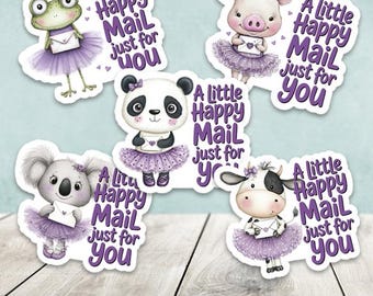 Juego mixto de pegatinas troqueladas con animales alegres de temática morada - Juego de 20