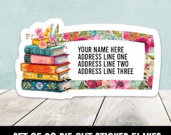 Colorful Books Set of 30 Die Cut Address Labels Book Lover