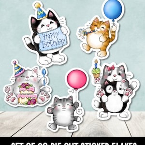 Happy Birthday Katzen Die Cut Aufkleber - Set mit 20 Stück