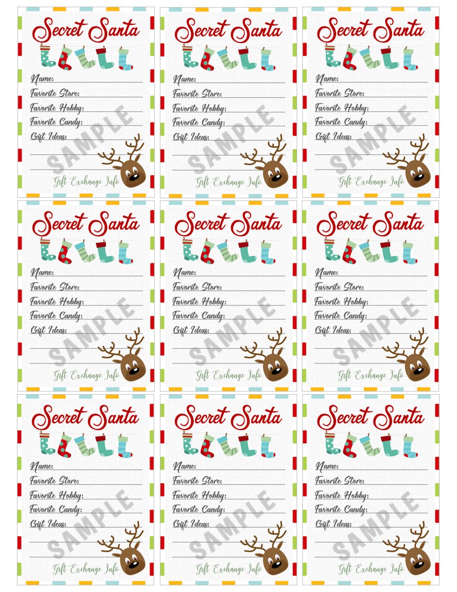 Secret Santa Gift Exchange Printable PDF Christmas Party Etsy