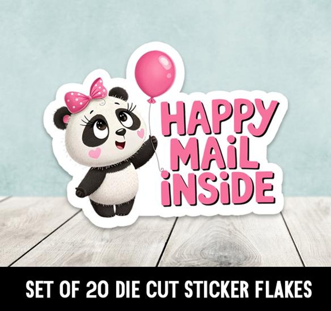 Panda Holding Pink Balloon Happy Mail Die Cut Stickers Happy Mail - Set ...