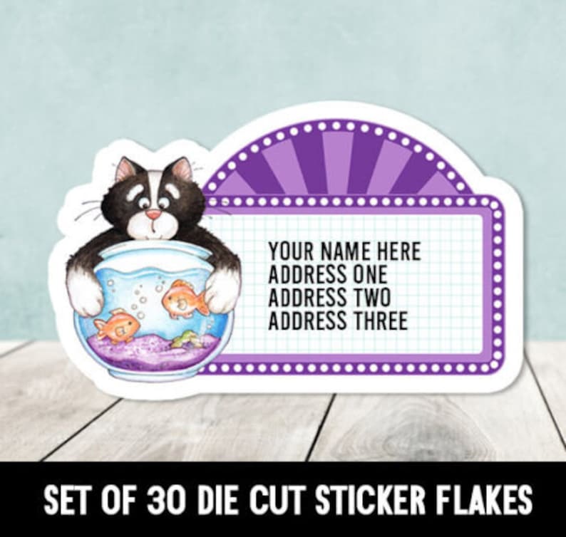 Custom Funny Black White Cat Fish Bowl 30 Die Cut Address Labels - Etsy