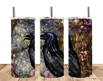Mystical Raven Seamless 20 Ounce Oz Skinny Tumbler Crow Sublimation Wrap | PNG | Digital File | Digital Download