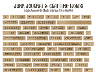 INSTANT DOWNLOAD DIGITAL Vintage Ephemera Junk Journal Words - Flip Tag Embellishments - Journal Page Wording