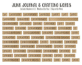 INSTANT DOWNLOAD DIGITAL Vintage Ephemera Junk Journal Words - Flip Tag Embellishments - Journal Page Wording