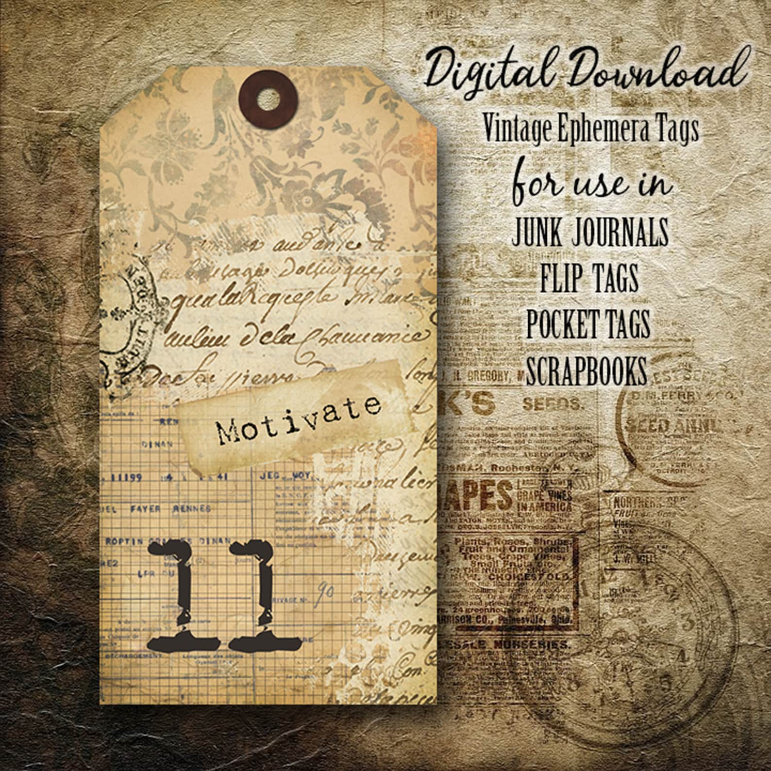 INSTANT DOWNLOAD DIGITAL Vintage Ephemera Tags - Junk Journal - Flip ...