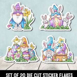 Conjunto misto de gnomos de Páscoa adesivos recortados - conjunto de 20