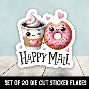 Kawaii Kaffee Donut Happy Mail Die Cut Aufkleber - Set mit 20 Stück