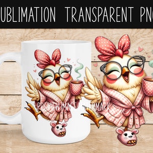 Image numérique en sublimation Happy Morning Poussin avec café et pantoufles manquantes PNG