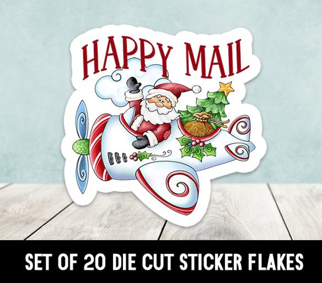 Happy Mail Santa Plane Christmas Die Cut Stickers Happy Mail - Set of ...