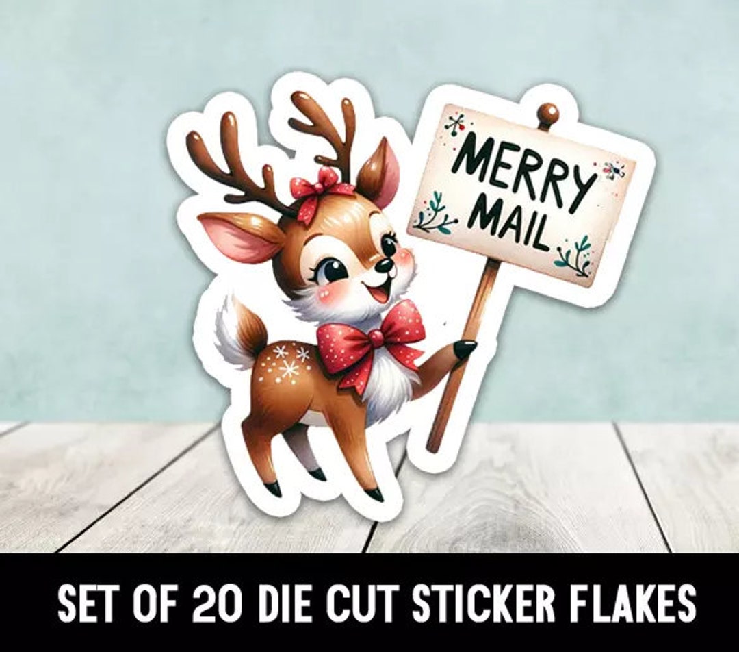 Reindeer Merry Mail Die Cut Stickers Happy Mail - Set of 20 - Etsy