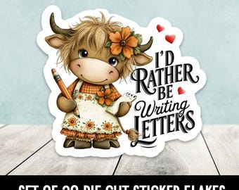 I'd Rather Be Writing Letters Cow Die Cut Stickers Happy Mail - Set of 20