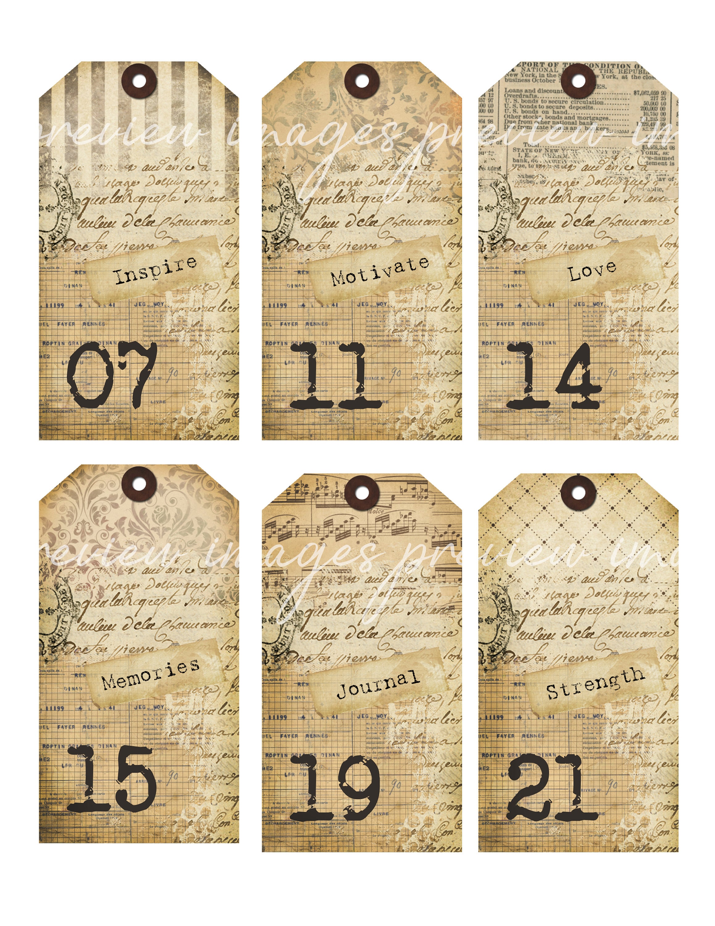 INSTANT DOWNLOAD DIGITAL Vintage Ephemera Tags - Junk Journal - Flip ...