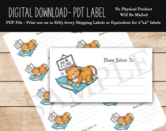Snarky Cat Ask Me If I Care PDT Labels Please Deliver To - Happy Mail - Avery 8163 Shipping Label - Digital Download Printable Design