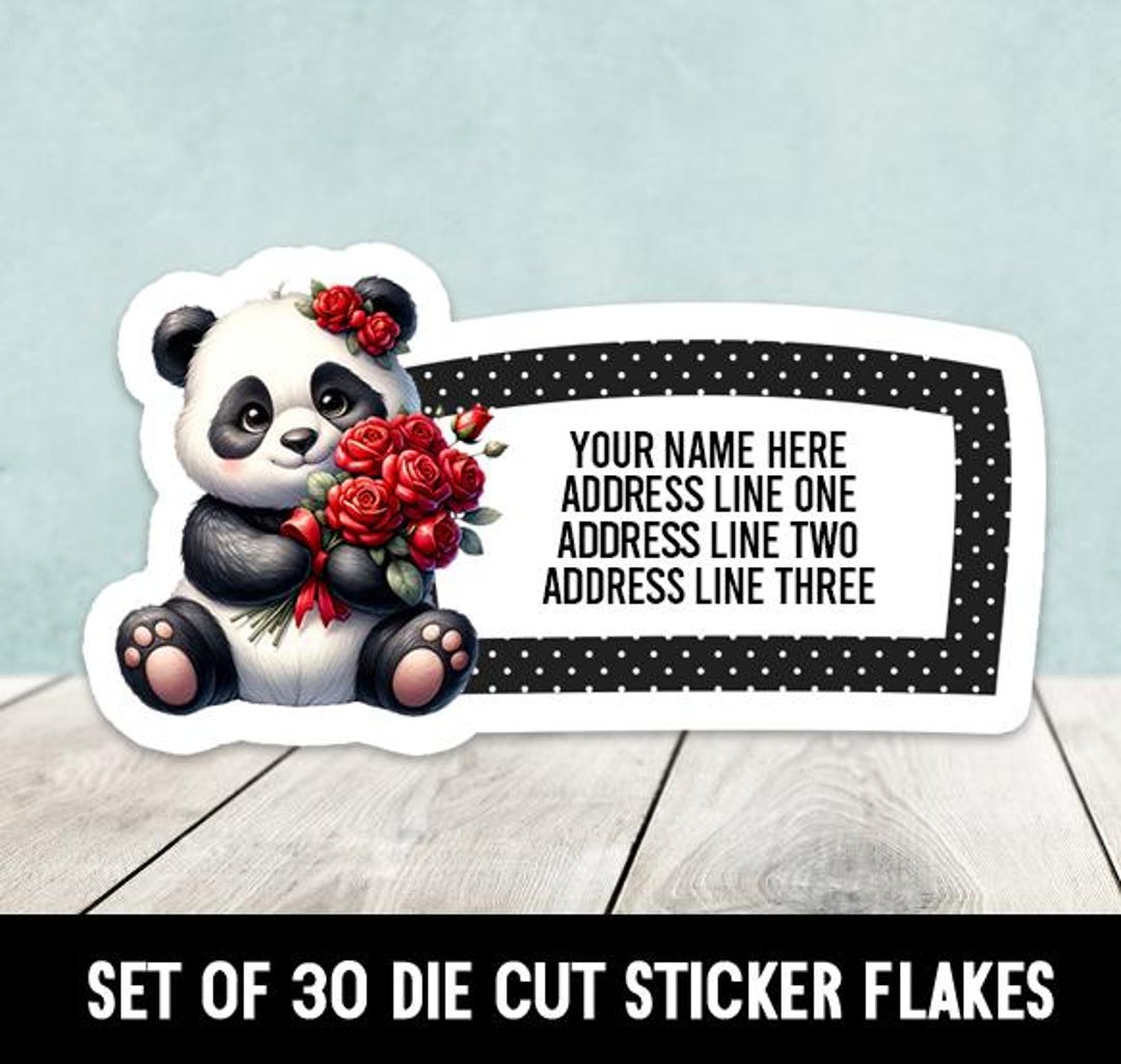 Valentine Panda Set of 30 Die Cut Address Labels - Etsy
