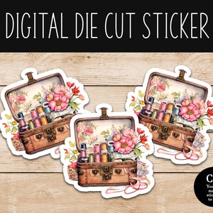 Kit de costura vintage adesivo digital - arquivo PNG - uso comercial ok -crie adesivos recortados e venda