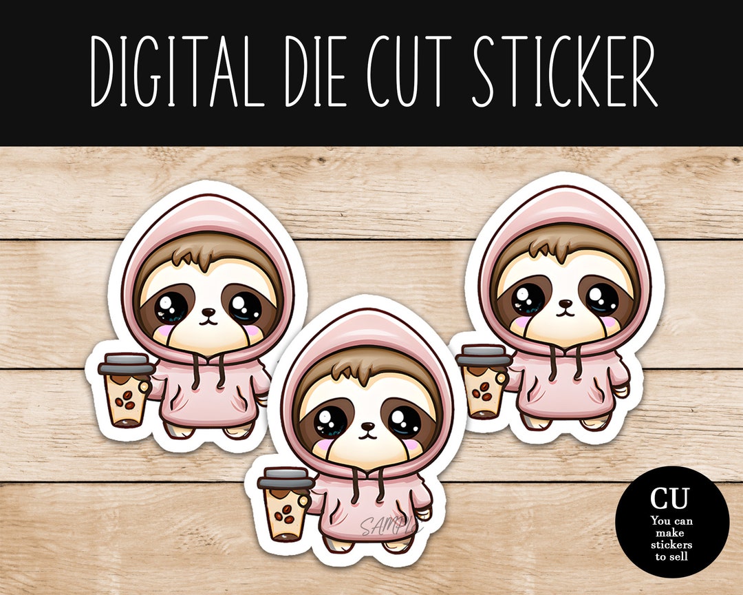 Pink Jacket Sloth With Coffee Die Cut Digital Mail Sticker - PNG File ...