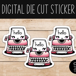 Máquina de escribir Kawaii Hello Die Cut Digital Mail Sticker - Archivo PNG - Uso comercial Ok - Crear pegatinas troqueladas para vender