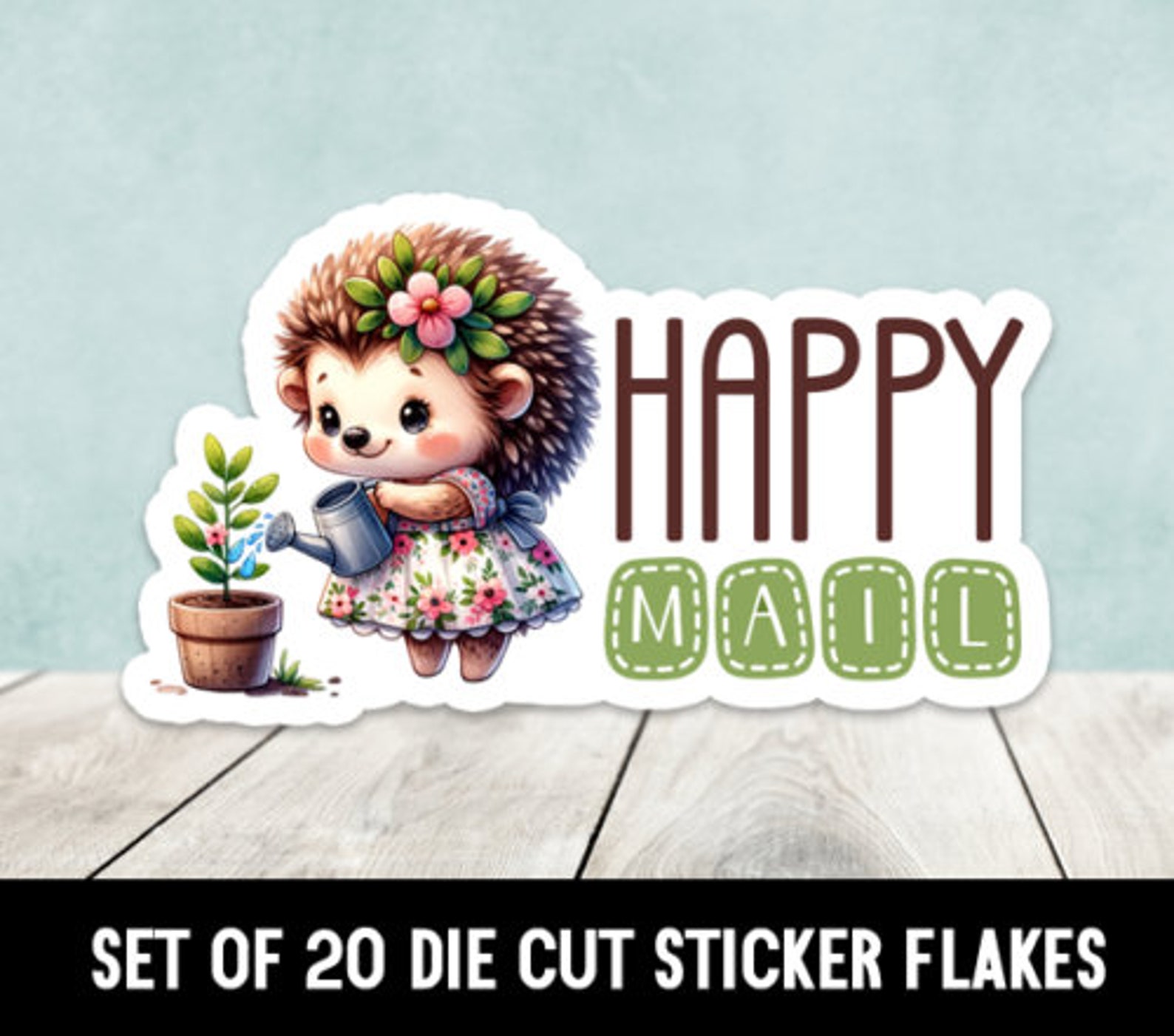 Hedgehog Watering Flower Happy Mail Die Cut Stickers Happy Mail - Set ...