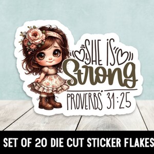 She Is Strong Proverbs 31:25 Gestanzte Aufkleber - Set mit 20 Stück