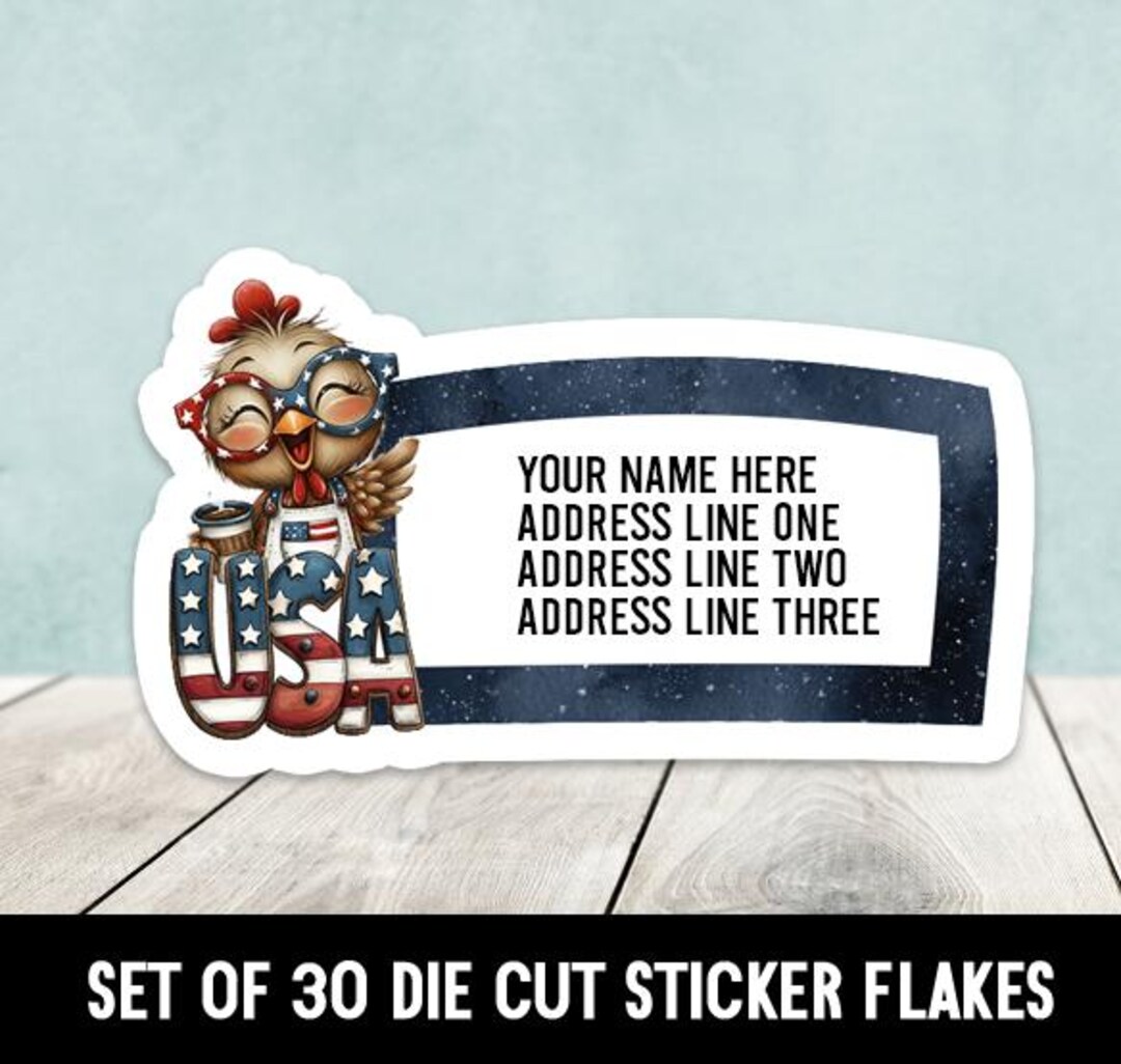 Chick Address Labels Patriotic Chicken USA Set of 30 Die Cut Address Labels - Etsy