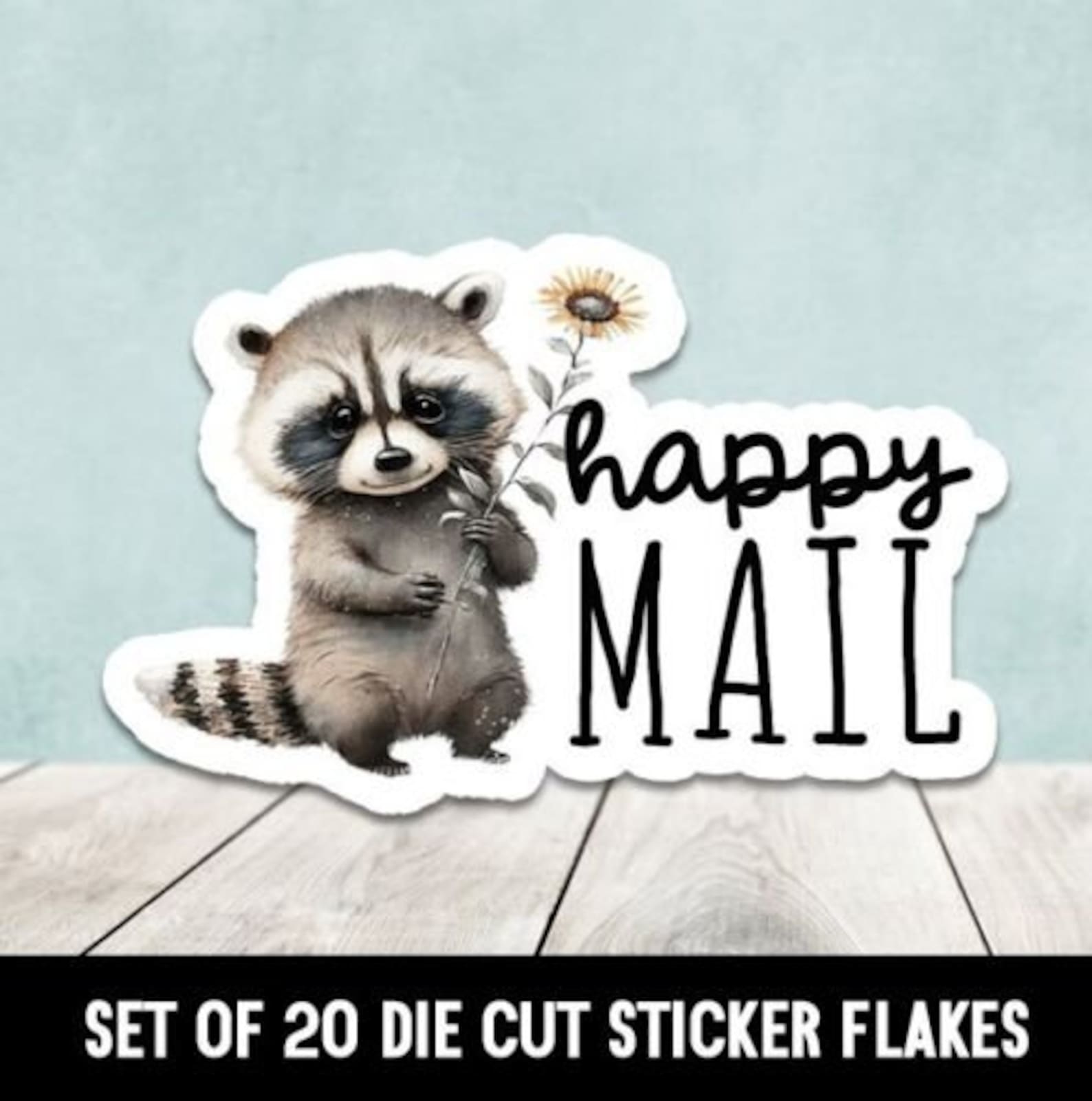 Raccoon With Flower Happy Mail Sticker Flakes Set of 20 - Etsy