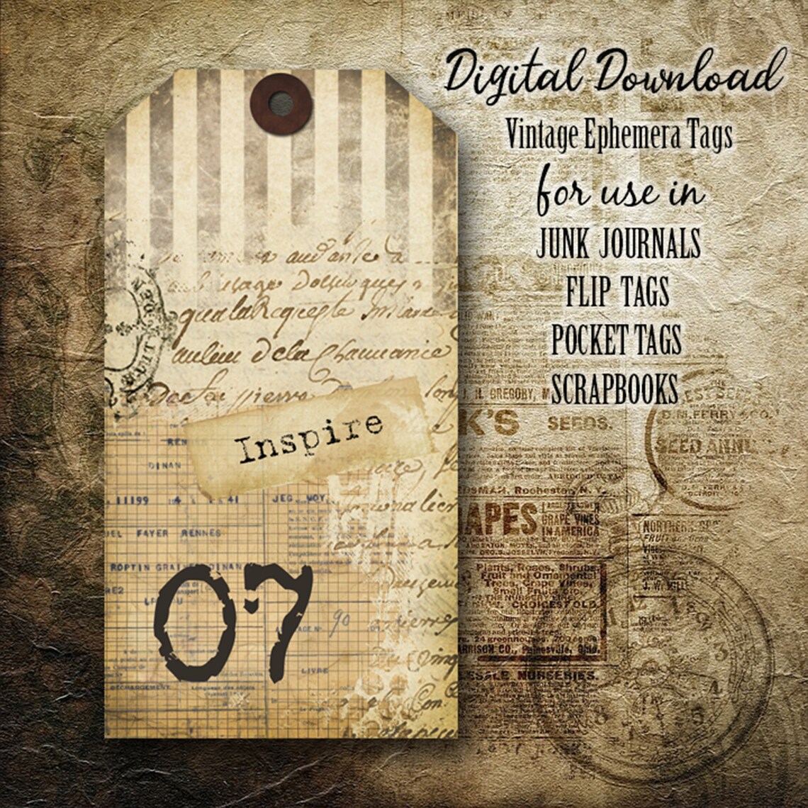 INSTANT DOWNLOAD DIGITAL Vintage Ephemera Tags - Junk Journal - Flip ...