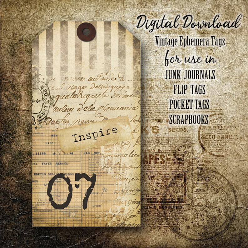 INSTANT DOWNLOAD DIGITAL Vintage Ephemera Tags - Junk Journal - Flip ...