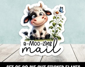 a-Moo-zing Mail Cow v3 Die Cut Stickers - Set of 20