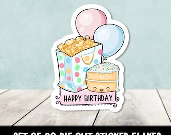 Happy Birthday Kawaii Cake Die Cut Stickers - Set of 20