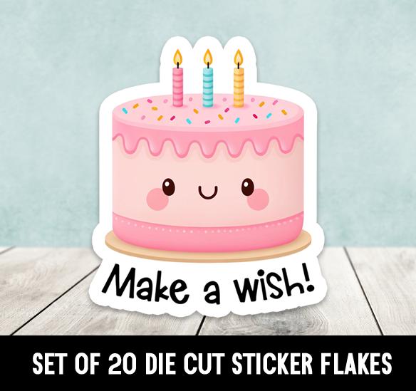 Birthday Cake Make A Wish Die Cut Stickers - Set of 20